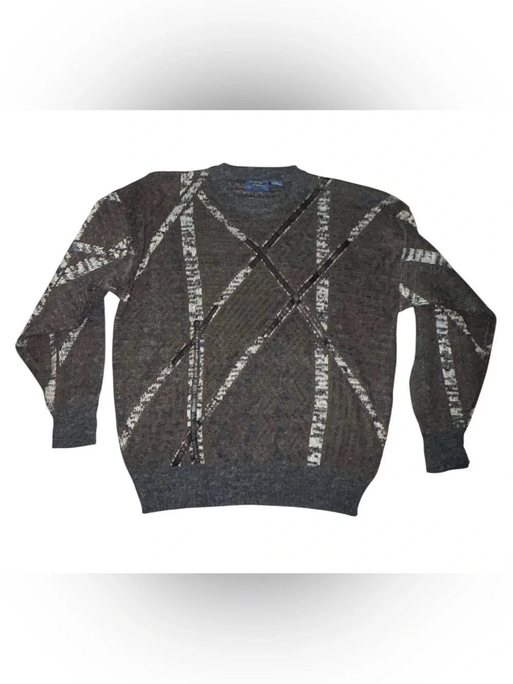Men's Patterned Charcoal Crewneck Sweater